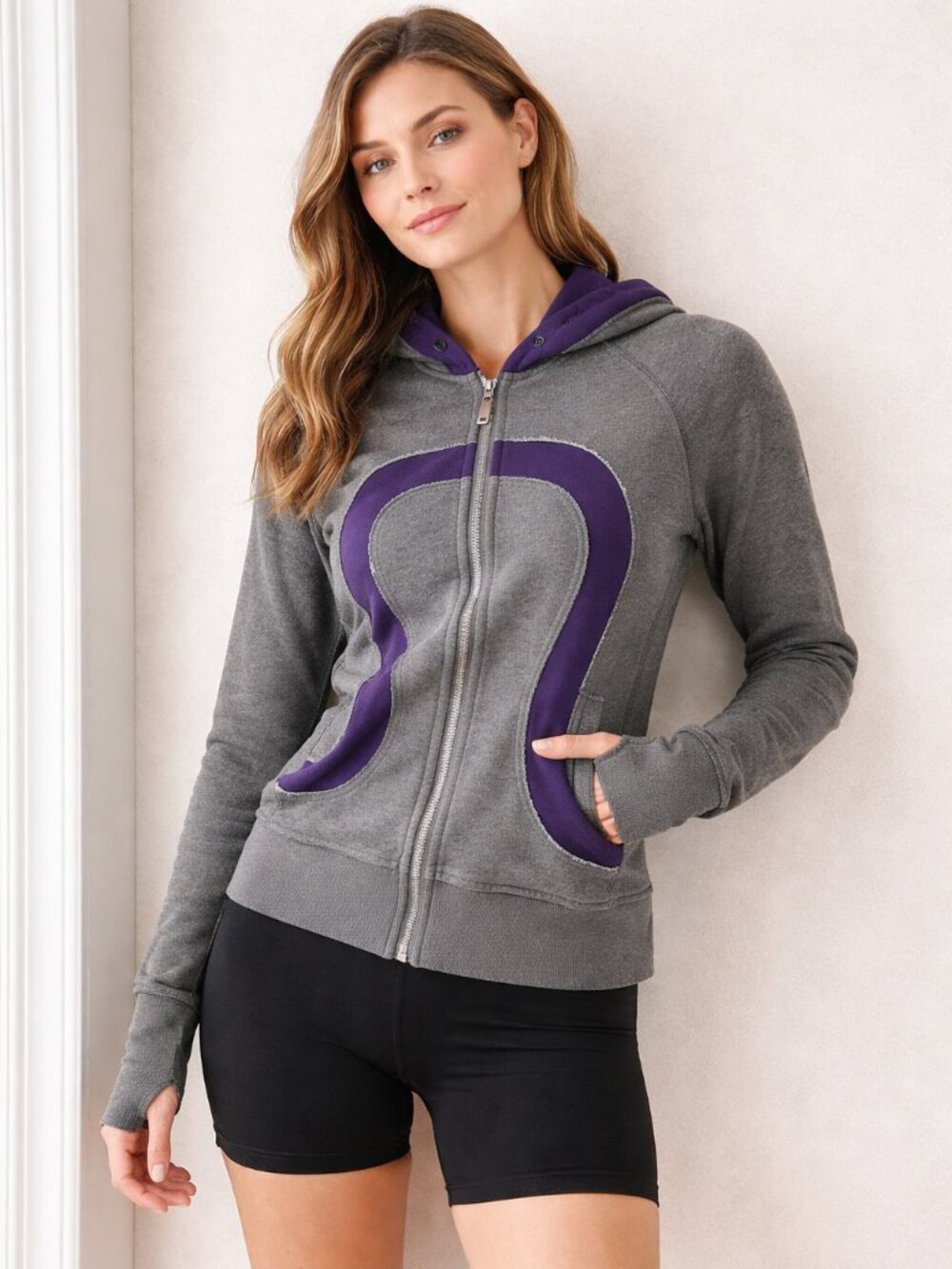 Lululemon Vintage Scuba Full Zip Hoodie Gray Purple Frayed Edge 6